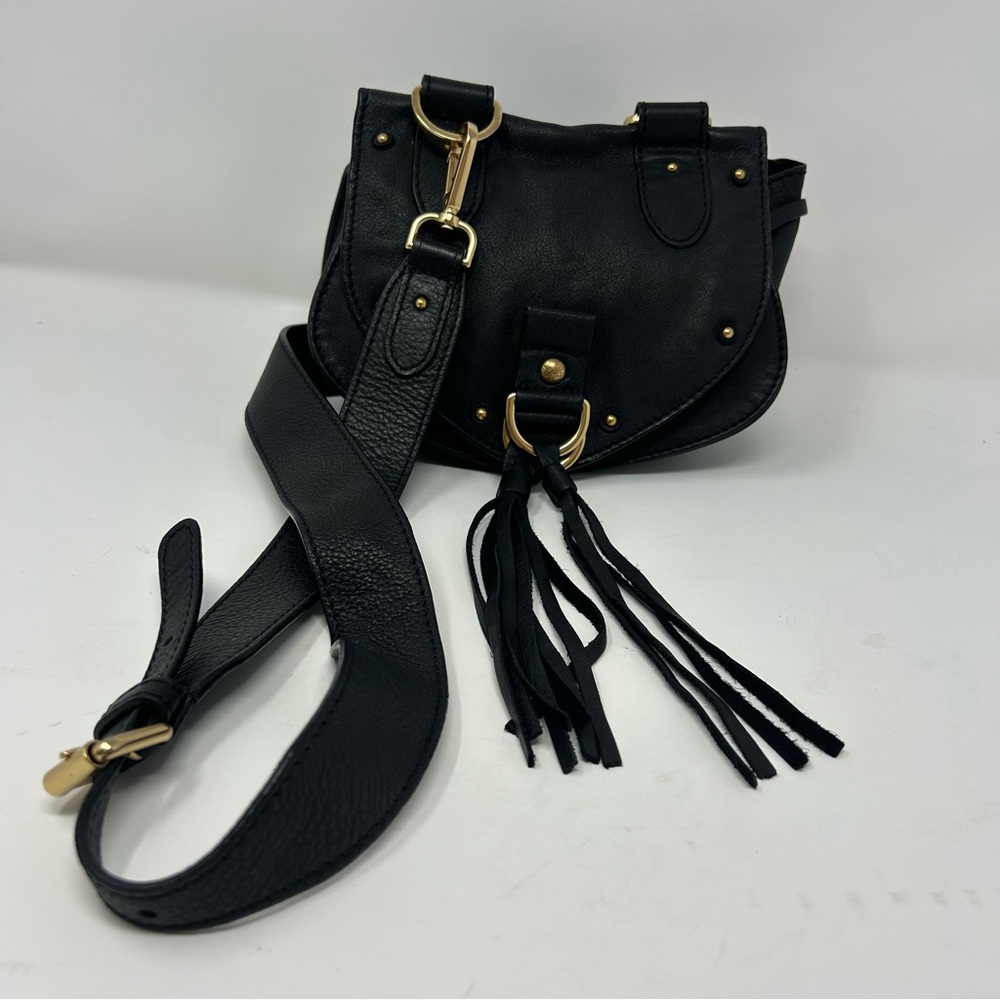 See by Chloé Mini Collins Black Leather Saddle‎ Tassel Crossbody bag